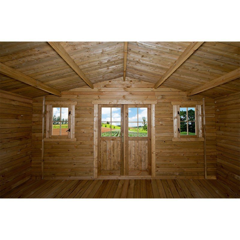 Abri en bois massif 19,8m² PLUS 28mm traité teinté marron Gardy Shelter