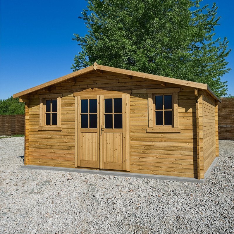 Abri en bois massif 19,8m² PLUS 28mm traité teinté marron Gardy Shelter