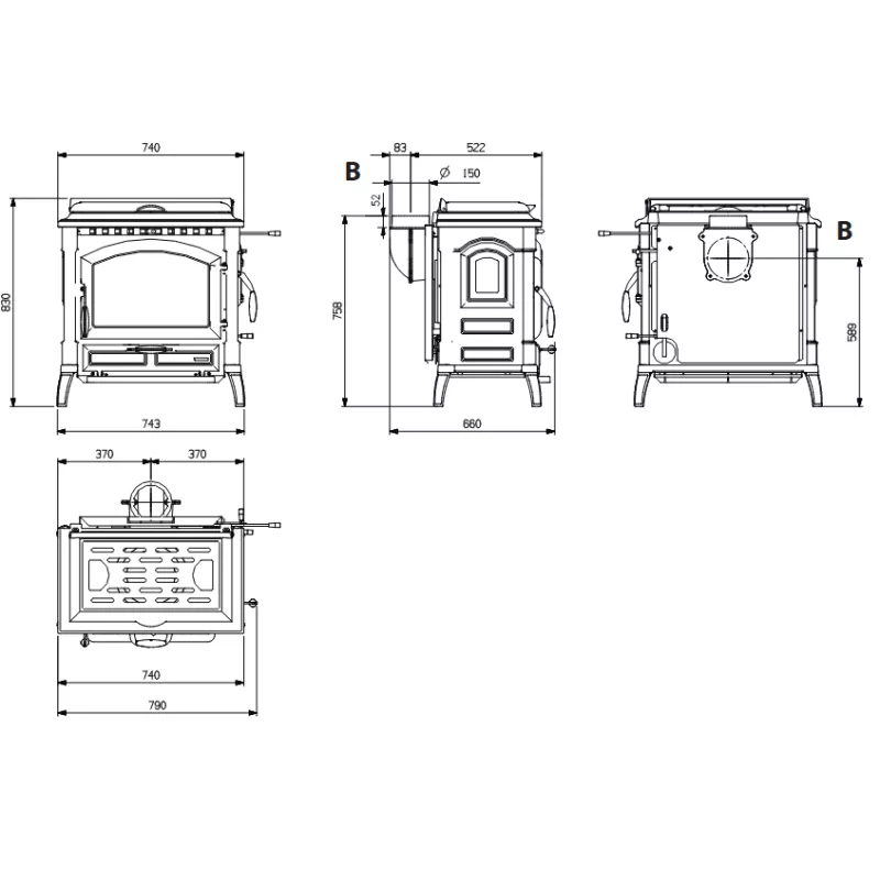 Poêle à bois avec chauffe plat Isotta con cerchi.16 – 11,9 Kw