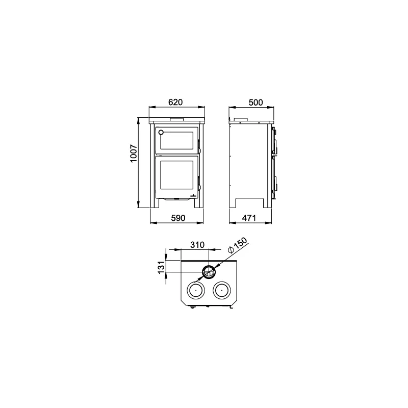 Poêle à bois avec four et plaque de cuisson Pramoda – 9 Kw
