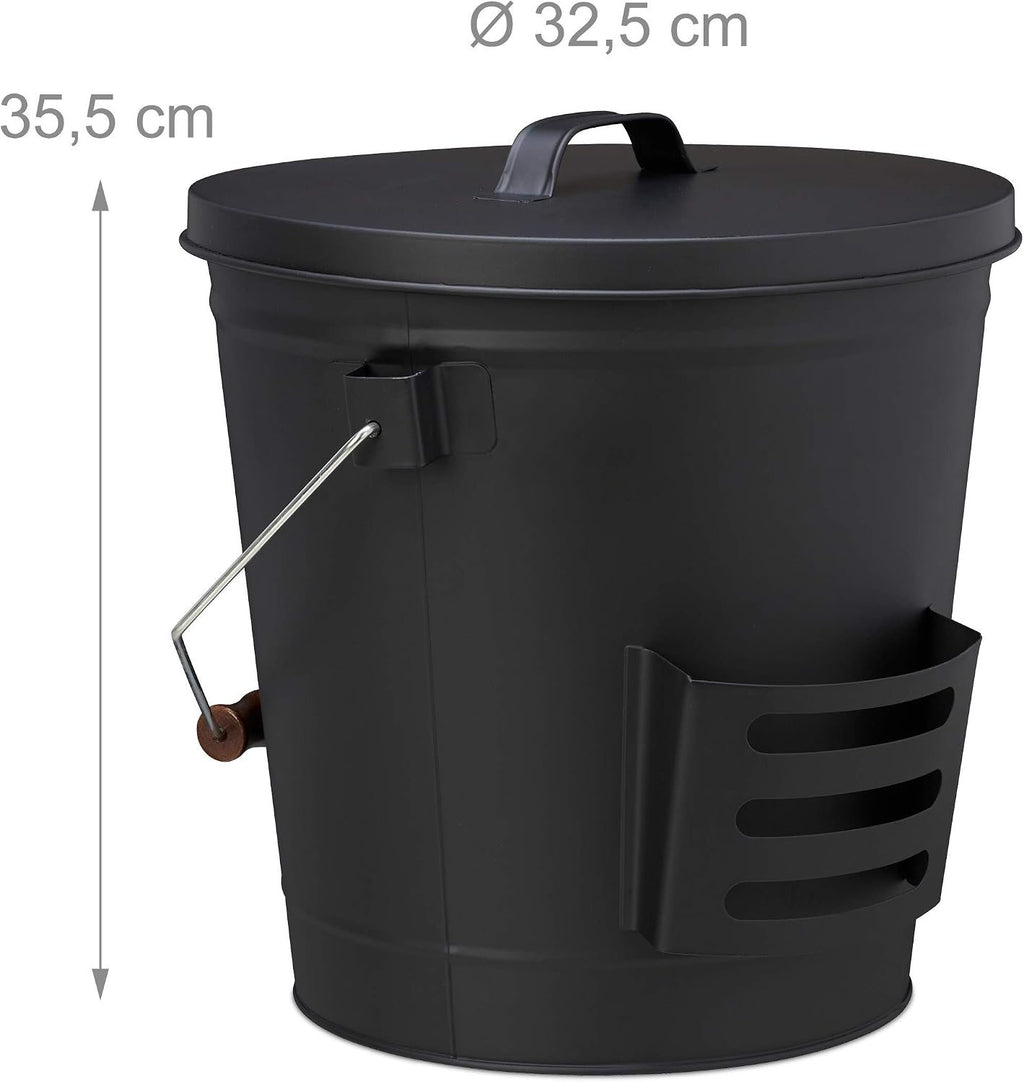 Seau à cendres 19 L en acier, avec couvercle et pelle